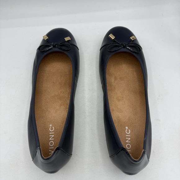 Vionic Shoes Womens Size 11 Minna Leather Ballet Flats Navy Blue w Box - Picture 6 of 10